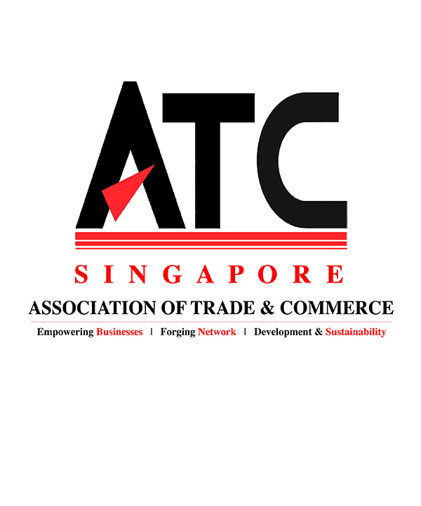 Black letters ATC with red triangle design and word, Singapore in red below.
